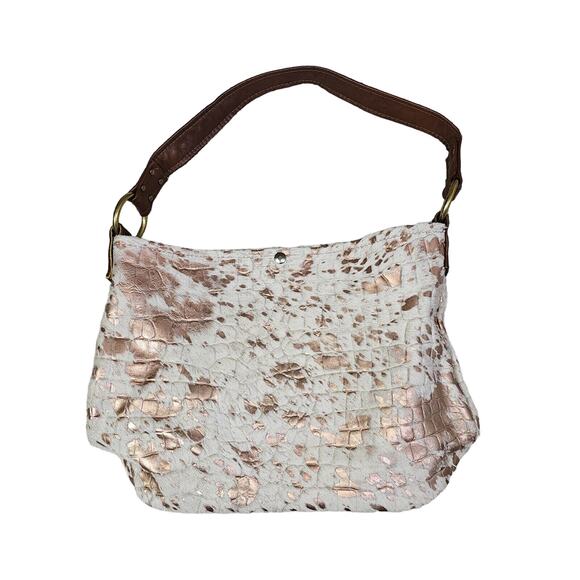 Wild Goose Cowhide Leather Shoulder Bag Purse White Rose Gold Speckled Cowgirl - Picture 11 of 11